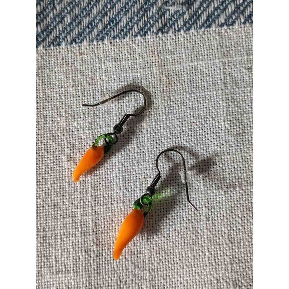 Handmade Jewelry - Handmade blown glass carrot earrings